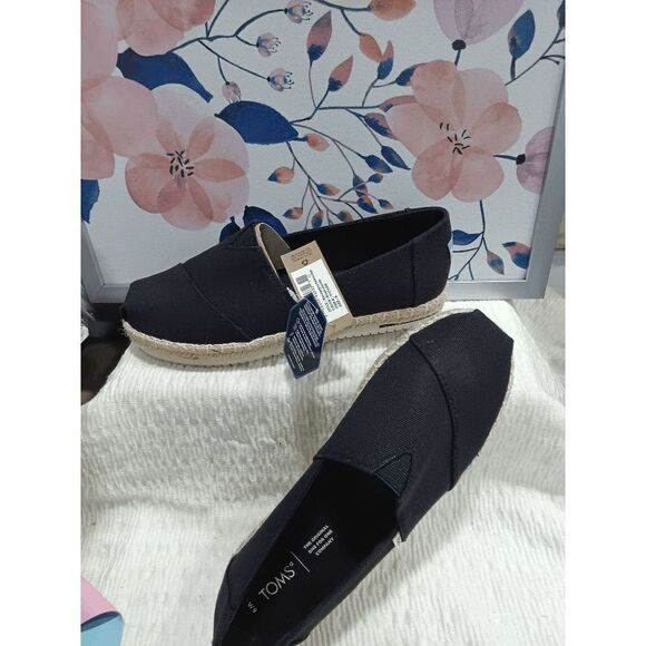 Toms Shoes - TOMS Women's Alpargata Platform Rope Sole Flats Shoes - Black Canvas 9M